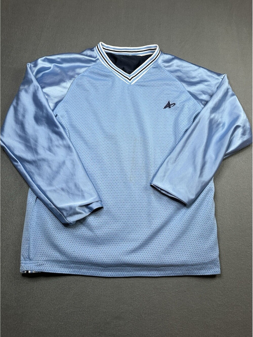 Y2K Reversible Mesh Long Sleeve Size Small Baby Blue, Dark Blue